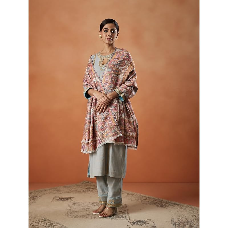 Pashmoda Women Surmai Kaani Wool Blend Kashmiri Shawl ( 1X2 CM)