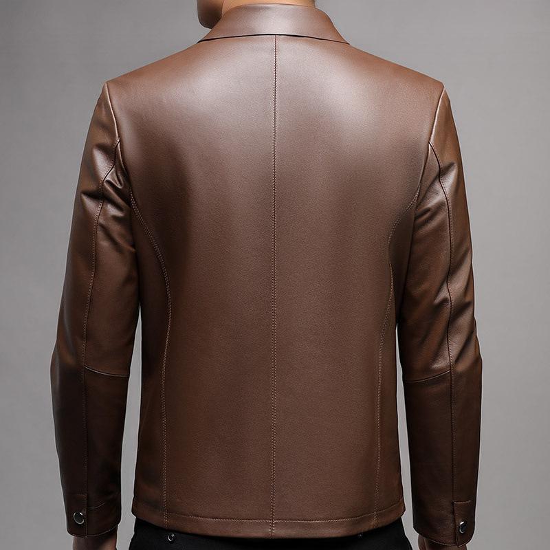 Autumn Leather Leather Jacket Men's Solid Color Lapel Leather Jacket Men's Leather Top Coat