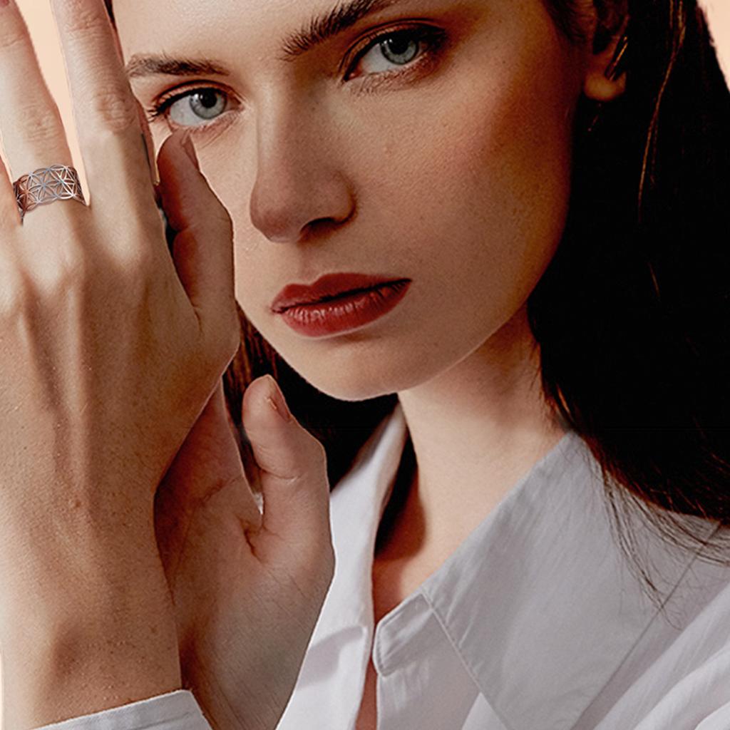 Viking Flower of Life Ring Stainless Steel Geometric Open Adjustable Rings for Women Aesthetic Jewelry Valentine's Day Gift 2025