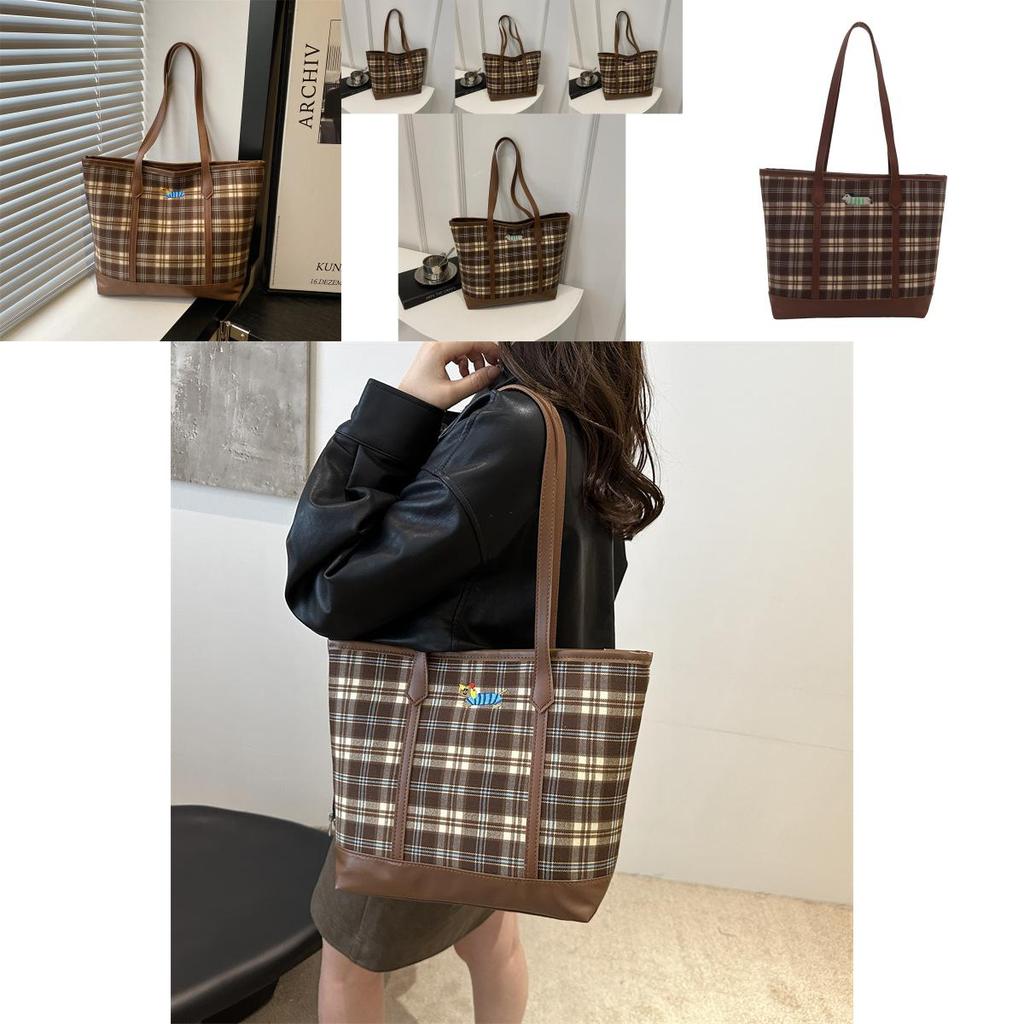 Stylish Large Capacity Tote Bag For Women With Trendy Plaid Design And Versatile Carry Options