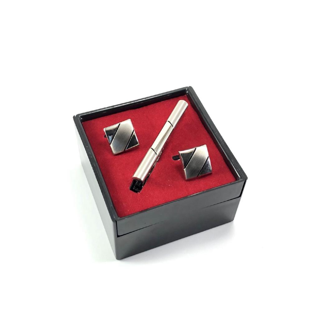 Men's Silver Boxed Special Cufflinks And Tie Clip Set