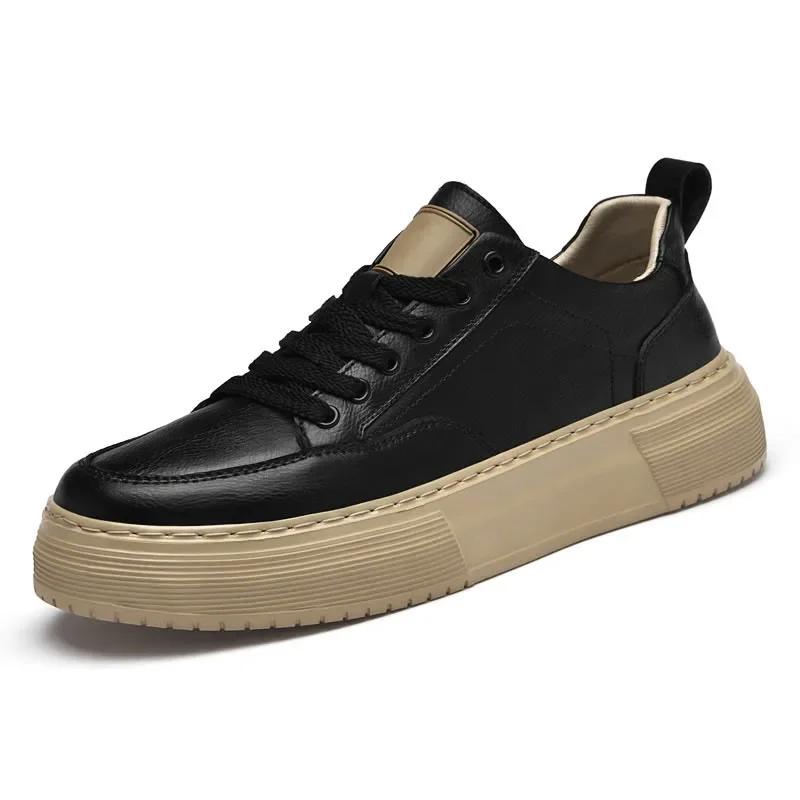 Fashion Luxury Brand Genuine Leather Casual Shoes Outdoor Men's Oxford Shoes Thick Bottom Male Vulcanize Shoes Soft Skateboard Footwear