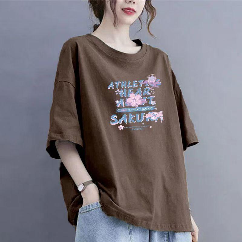 2025 Sommer Ny Kortermet Dame Bomull Casual Pustende T-skjorte