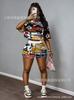 European and American street style number star print short T-shirt, elastic waist shorts, lazy two-piece outfit