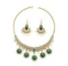Conjunto de Colar e Brincos de Flor com Strass Estilo Étnico Retro para Mulheres