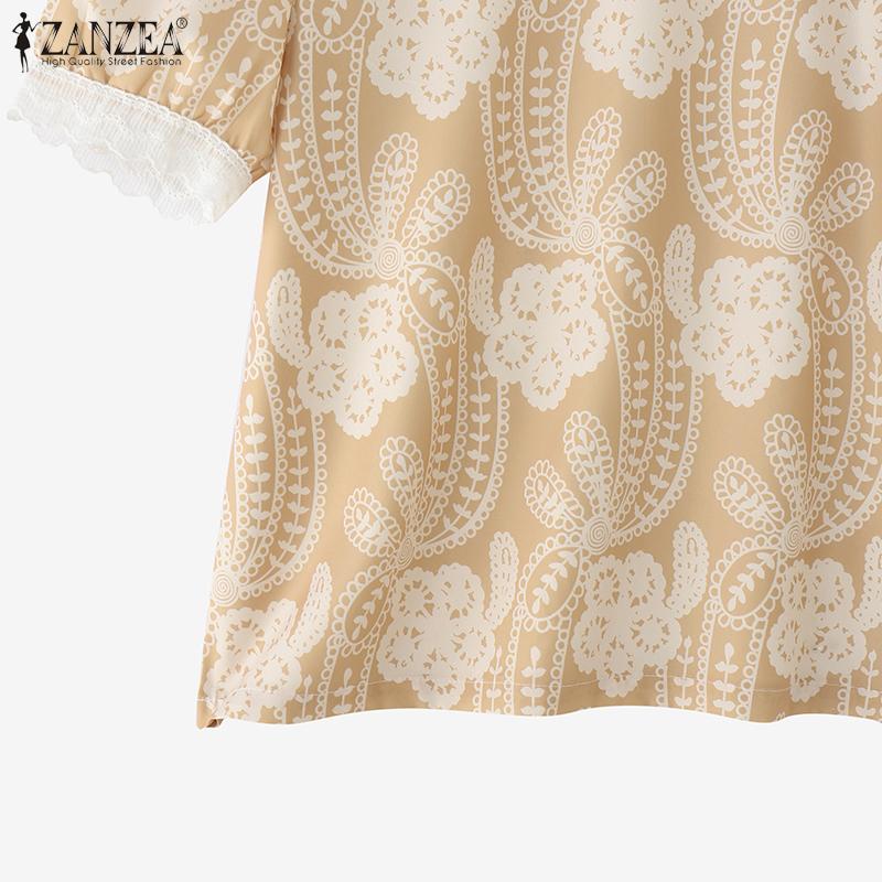 ZANZEA Women Summer Round Neck Casual Short Sleeve Print Blouse