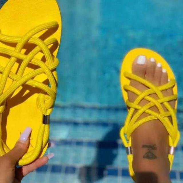 

Сандалии, женская обувь, пляжная обувь с плетеной веревкой, женские пляжные сандалии с открытым носком, римские сандалии-гладиаторы, нескользящие шлепанцы 40 жёлтый