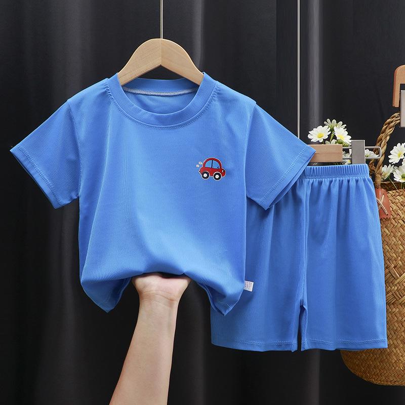 Kids' Ice Silk Summer Two-Piece Set: Short-Sleeved Top and Shorts for Boys and Girls