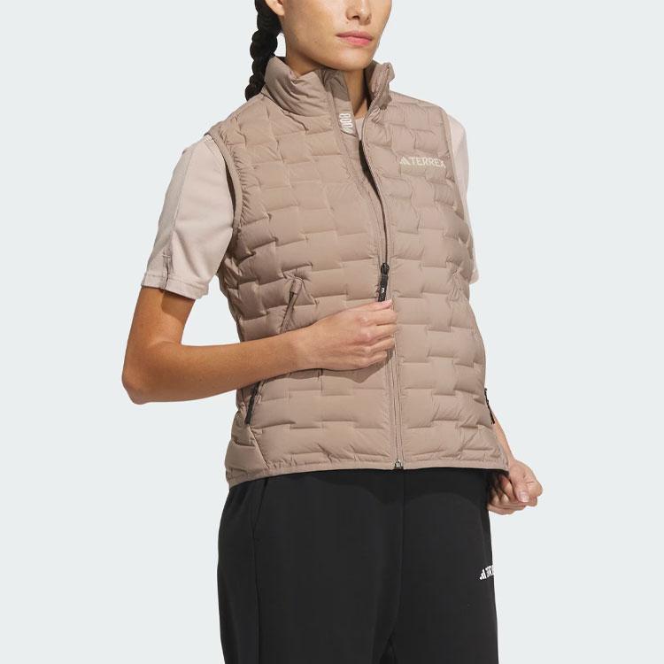 Adidas Goose Down Woven Baffle Vest 800 Fill Solid Color Logo Outdoor Sports Down Vest Women Vests Pink Brown IT8692