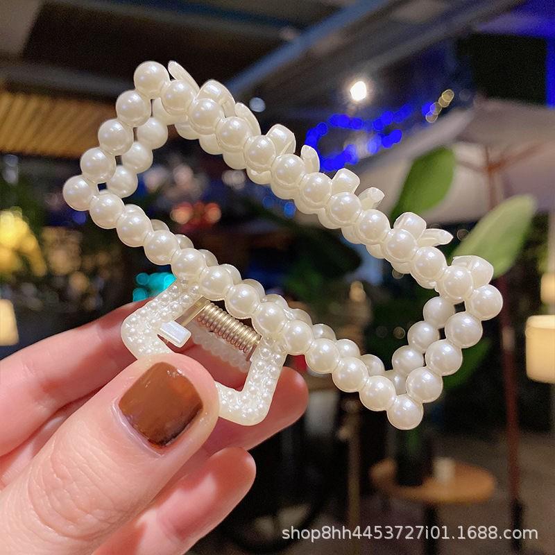 Large Pearl Hair Claw Clip Women Back Of Head Stylish Geometric Accessory Fashionable Bun Holder Korean-Inspired