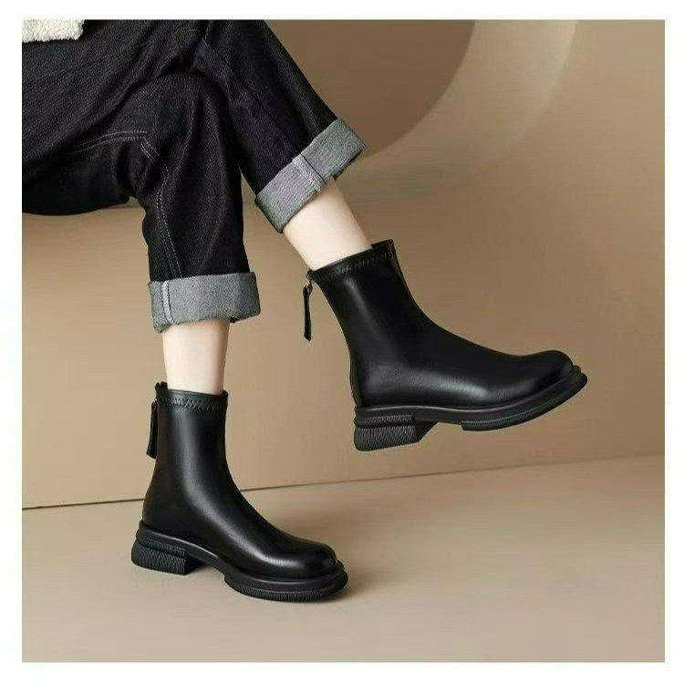 Autumn and winter soft leather Martin boots women's 2025 versatile new Chelsea boots women's French short boots women's thick heel thin boots