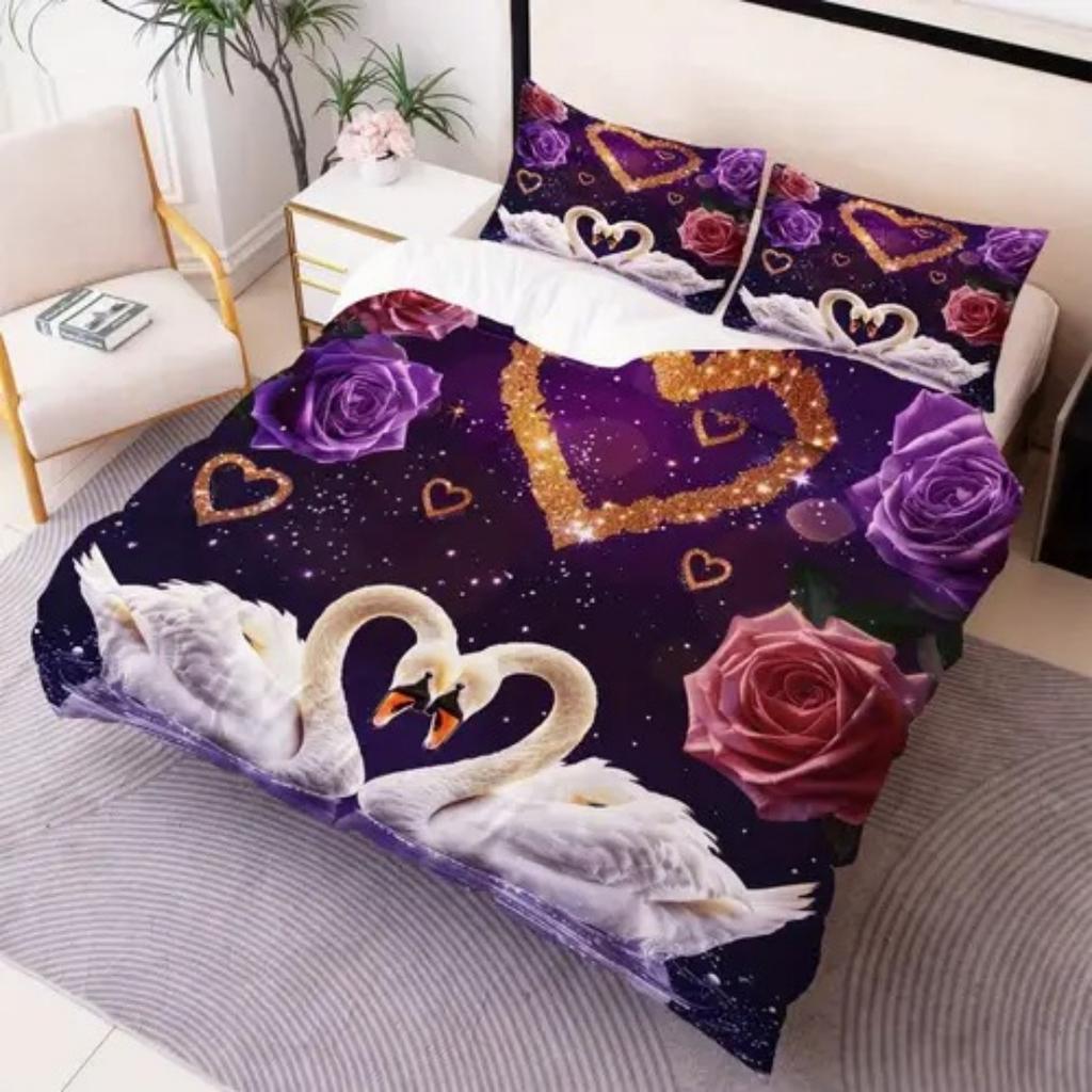 Light Color Elegant White Swan Duvet Cover Queen King Size Swan Pearl Bedding Set Four Seasons Universal Room Decoration Luxury