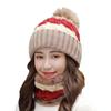 Damen Winter Strickmütze Schal Set Fleecefutter Beanie Ohrenklappen mit Bommel Dicke Thermomütze Nackenwärmer für Outdoor