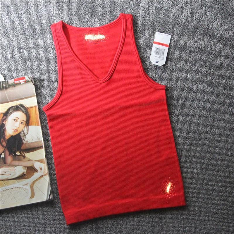 V Neck Rib Women s Tight Stretch Breathable Sleeveless Vest V-Neck Red S