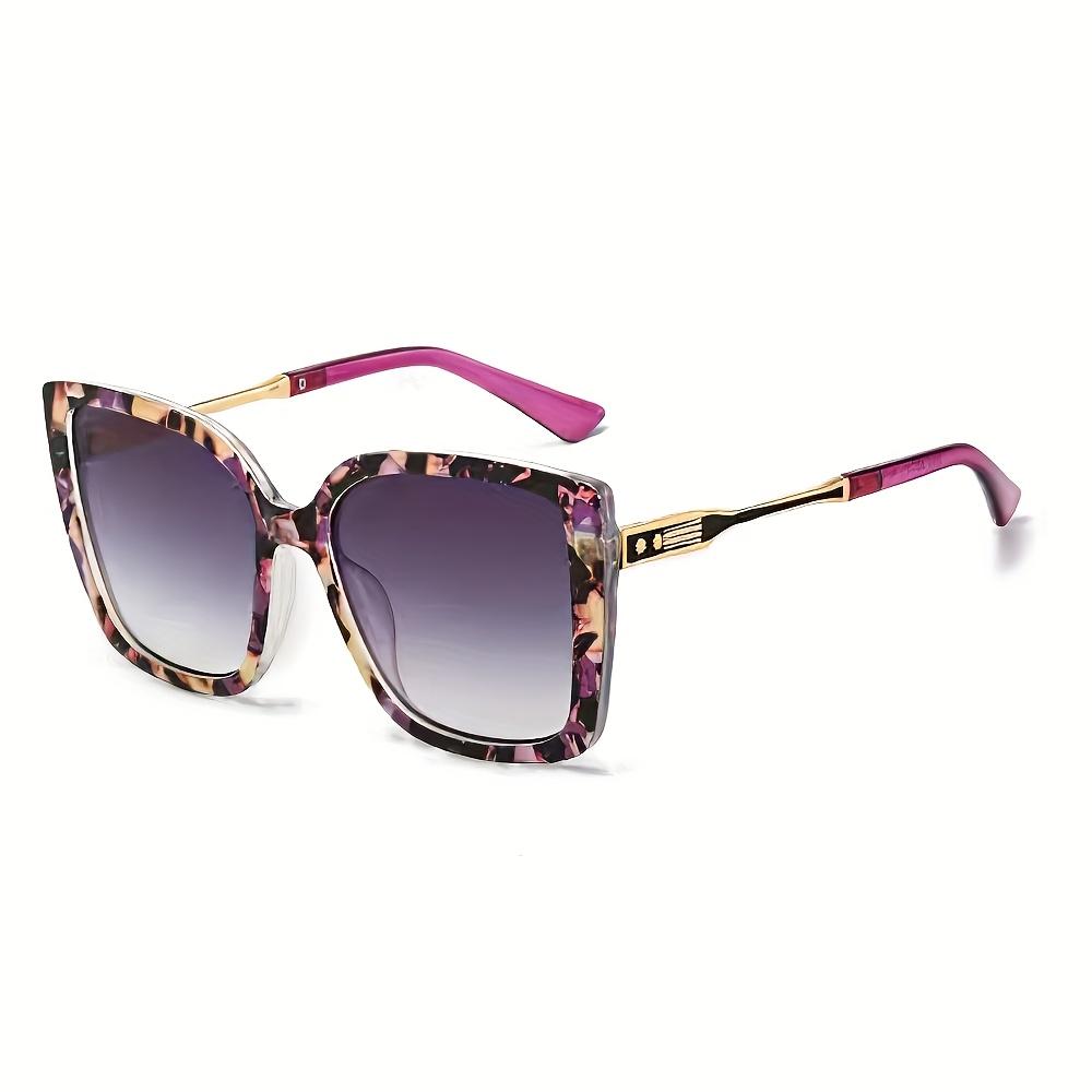 Women'S Fashionable Oversized Gradient Glasses - Rectangular Metal Frame with Decorative Hinge