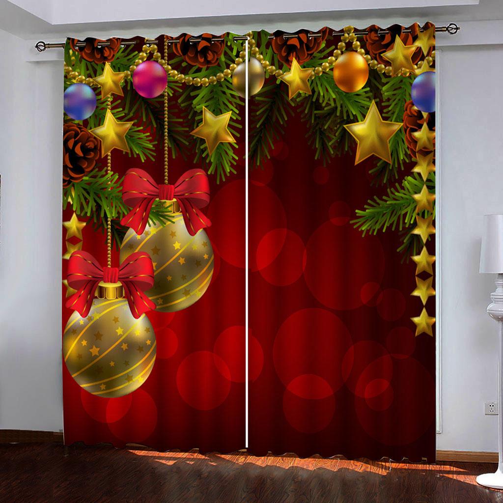 Christmas Golden Bell Polyester Curtains Luxury Living Room Drape for Kitchen Home Decor