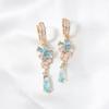 Luxury Flowers with Water Droplets Zirconia Dangle Earrings for Women Golden Earring Jewelry Party Accessories
