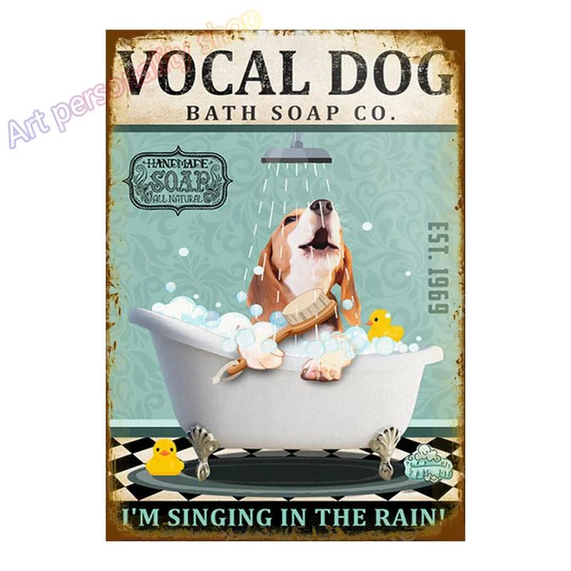Mfoever Tin Sign Vintage Beagle Dog Coffee Tea Metal Tin Sign Set Retro Funny Pet Wall Art Decor for Home Kitchen Bar Rustic Iron Painting Plaque