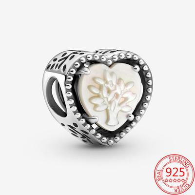 Classic 925 Sterling Silver Hollow Heart and Family Tree Beads Charm Fits Fashion Snake Bracelet Fashion Jewelry Accessories