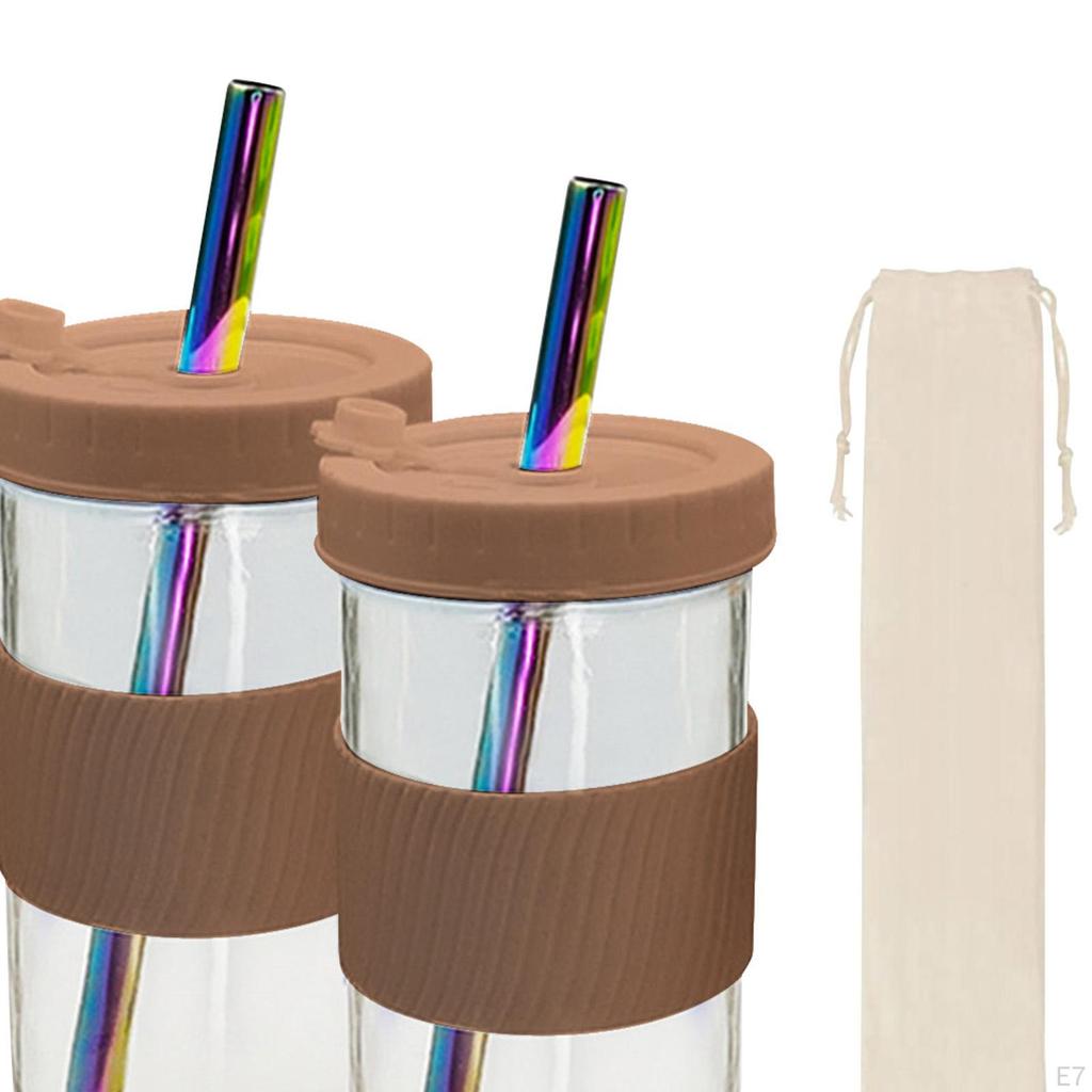 Glass Kit Smoothie Mugs Jar with Lid Straw for Drinking Cold Iced Office Travel