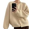 Design Sense Single Row Spring and Autumn Solid Color Knitted Sweater Jacket Cardigan Lazy Style New Loose Crew Neck Spring and Autumn Top
