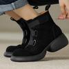 25 Autumn and winter British style color matching thick heel Martin boots women's Velcro round head medium tube single boots thick sole thin shor