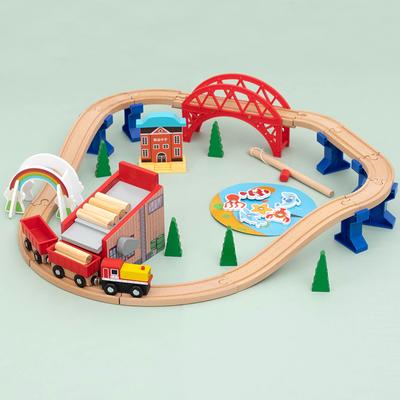 Train Toy Rail Car Combination Wooden Children's 1:64 Lumber Yard Rail Transit Compatible Wooden Track