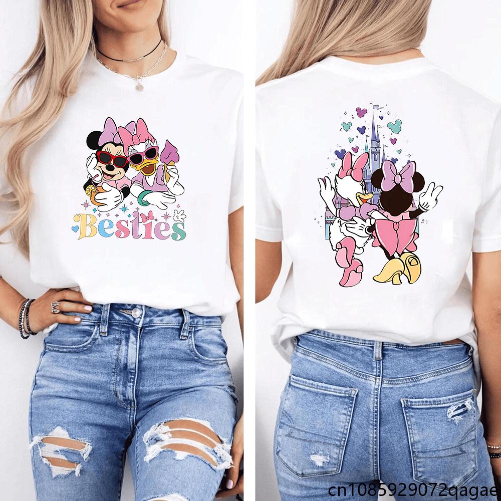 Minnie Mouse and Daisy Duck Besties TShirt Womens Outdoor Casual Round Neck Short Sleeve Shirt Top S