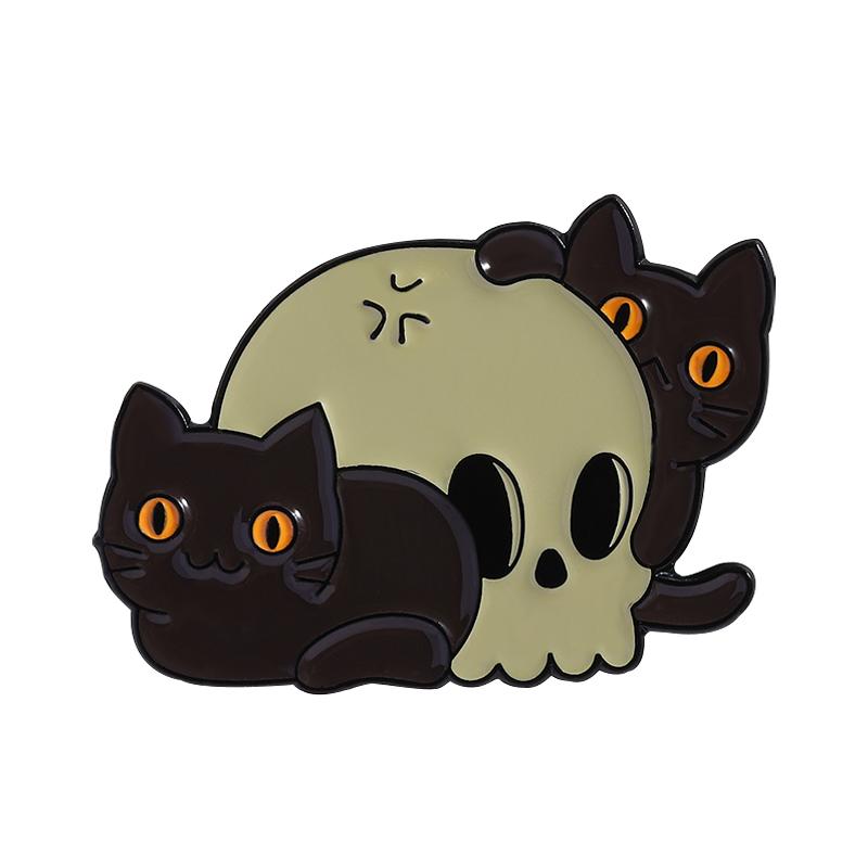 White Ghost With Cat Enamel Pins Spooky Pumpkin Skull Boo Kitten Halloween Brooches Lapel Badge Jewelry Gifts for Friends