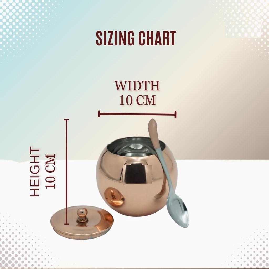 Copper Coated Stainless Steel Ghee Pot with Spoon | 275ml Oil & Ghee Container for Kitchen | Rust-Resistant Ghee Dispenser Jar