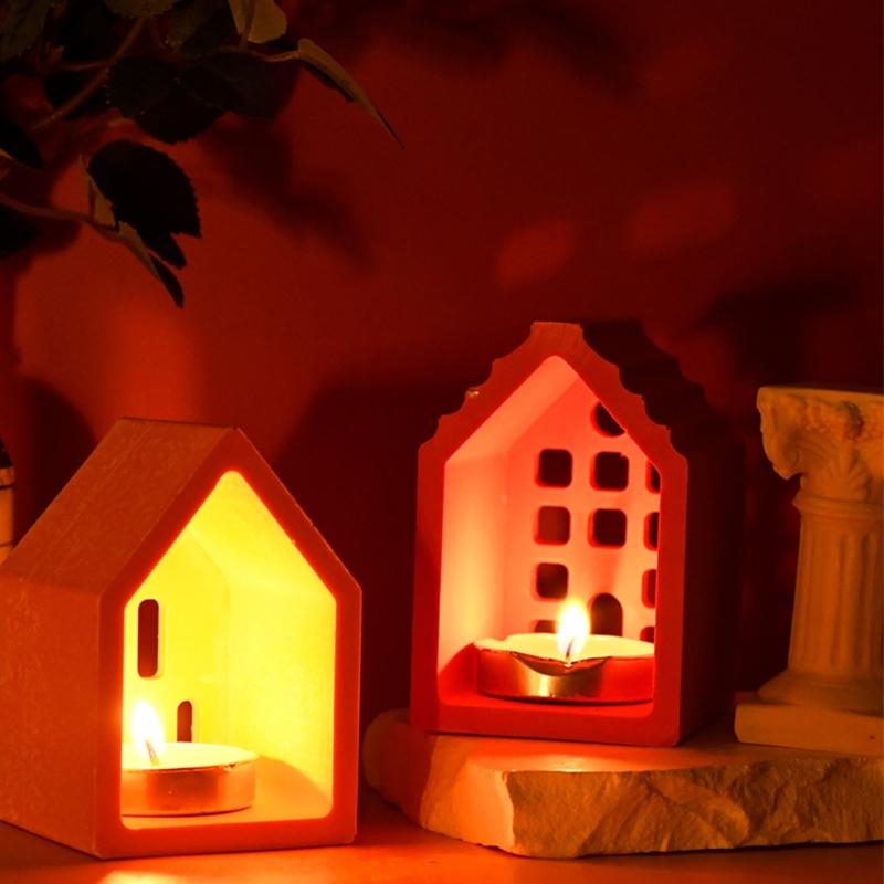3D Candlestick Silicone Mold Hollow Out House Candle Base Mold Gypsum Candle Holder Epoxy Mould Home Decorations Mould