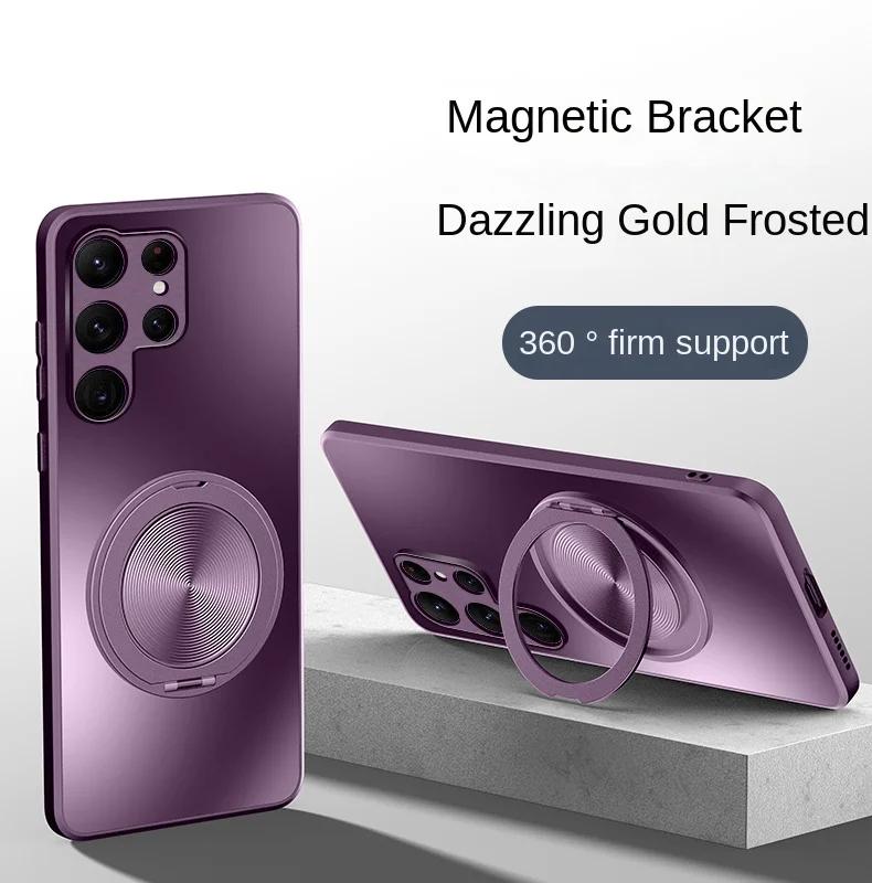 Magnetic Stand Magsafe Case for Samsung Galaxy S24 S23 S22 Ultra Plus Shockproof Hard Matte Ring Holder 360°Rotating Kickstand Protective Back Cover