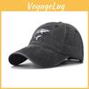 Cotton Neutral Wash Vintage Shark Embroidered Baseball Cap With Adjustable Strap