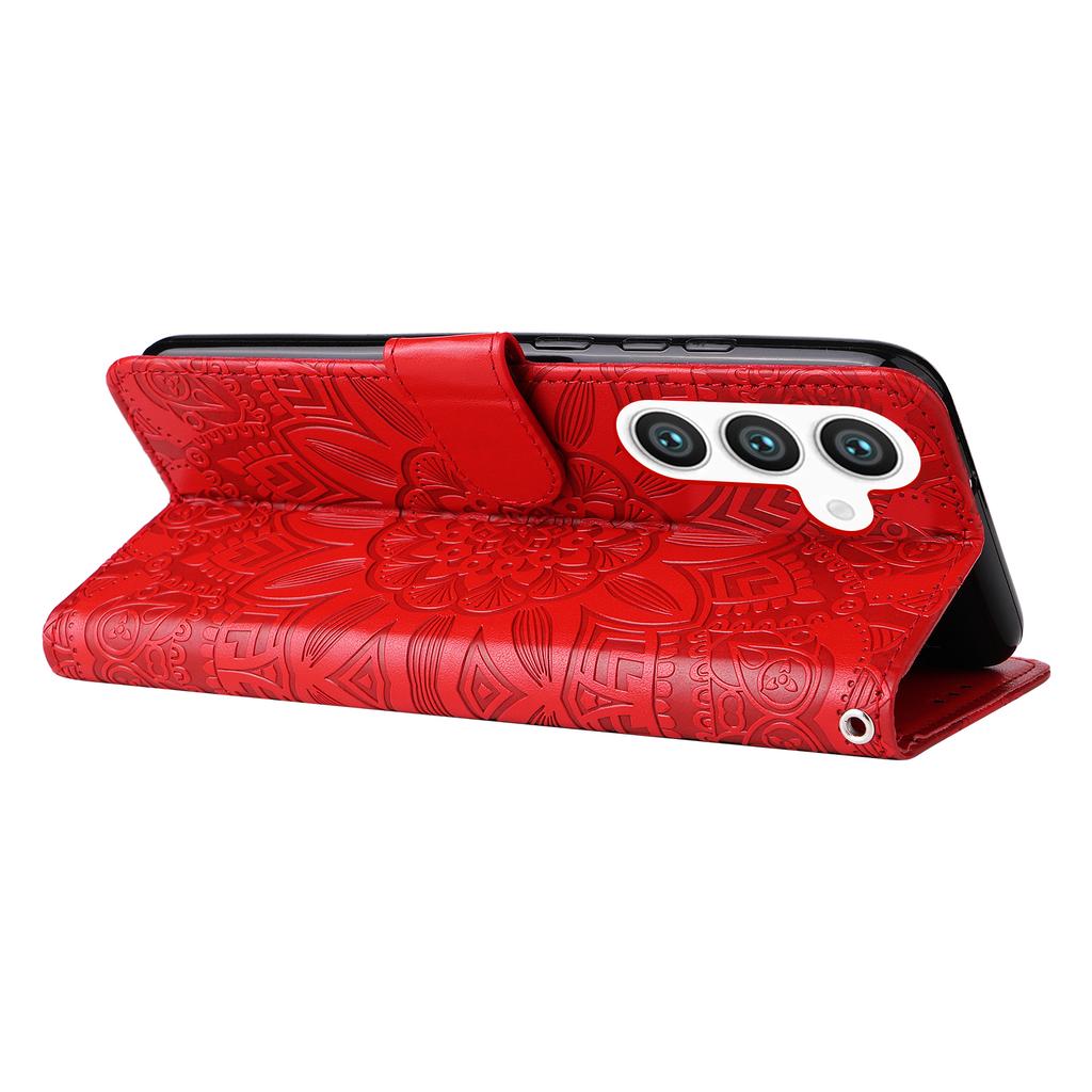 For Samsung Galaxy S25 Case Sunflower Imprint Leather Wallet Phone Cover