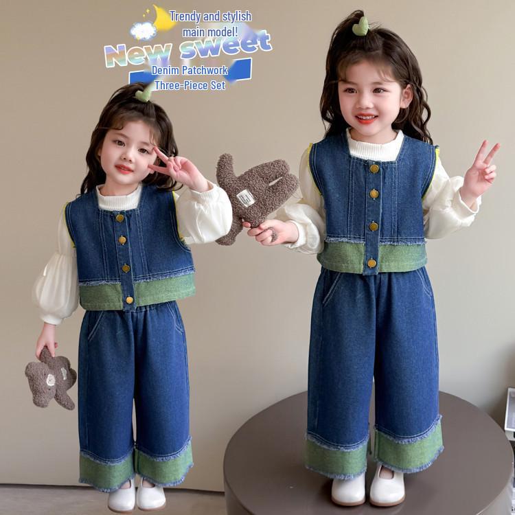 Toddler Girl 2025 Spring/Autumn Vest & Denim Pants Set