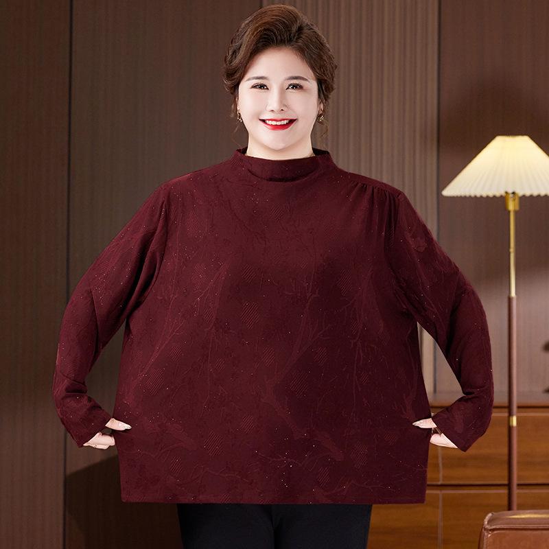 

Модный топ с длинным рукавом больших размеров 2025 для женщин среднего и пожилого возраста 4XL вино красного