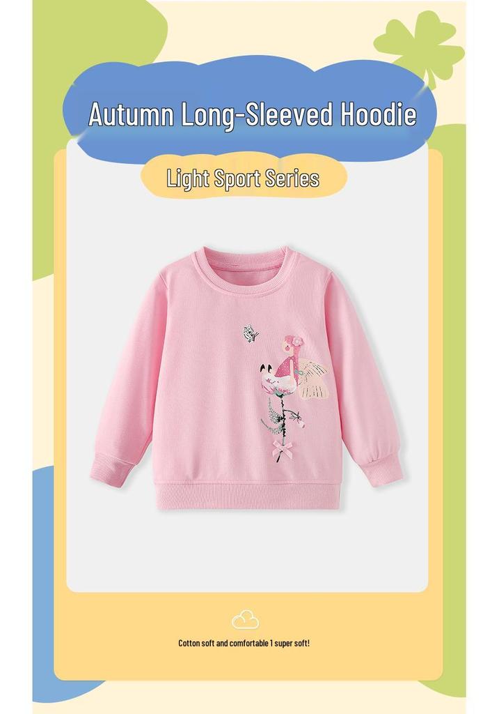 26th Autumn/Winter Girls' Hoodie - Flowers, Butterflies, Fairies Print, Round Neck, Long Sleeve