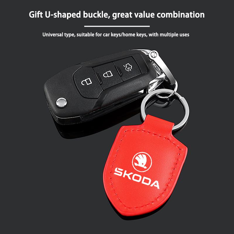 For Skoda Octavia Kodiaq Fabia Vrs Superb Karoq Yeti Rapid Accessories Car Shield Leather Keychain Key Ring Pendant Holder Gift xknz73