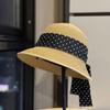 Spring and Summer New Polka Dot Bow Straw Hat Women's Retro French Crimped Sunscreen Basin Hat Seaside Vacation Sun Hat