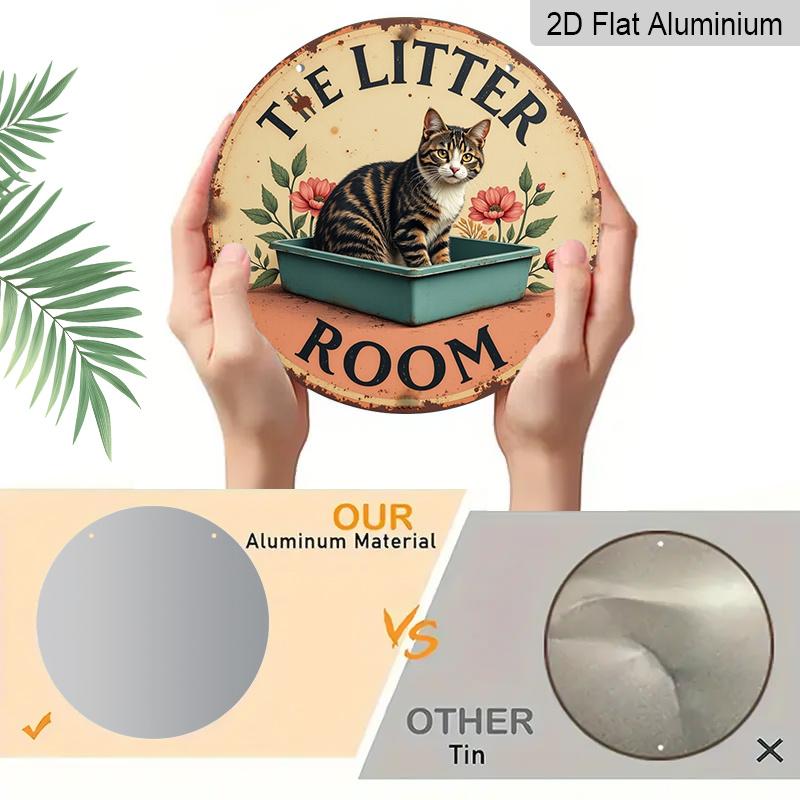 2D Flat, 1pc Vintage Round Aluminum Sign, Cat Toilet, Easy Hanging Decoration for Bedroom, Kitchen, Dining Room - Perfect for Home or Office Gifts