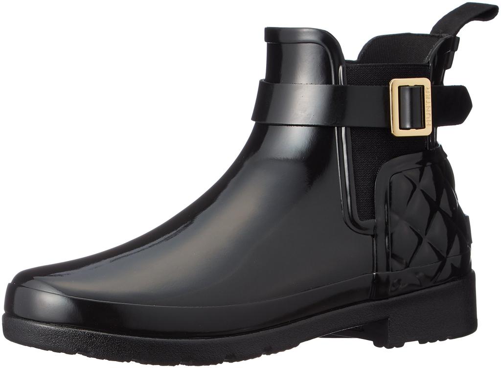 Hunter Refined Gloss Quilted Chelsea Rain Size 23cm Shoes, Black,
