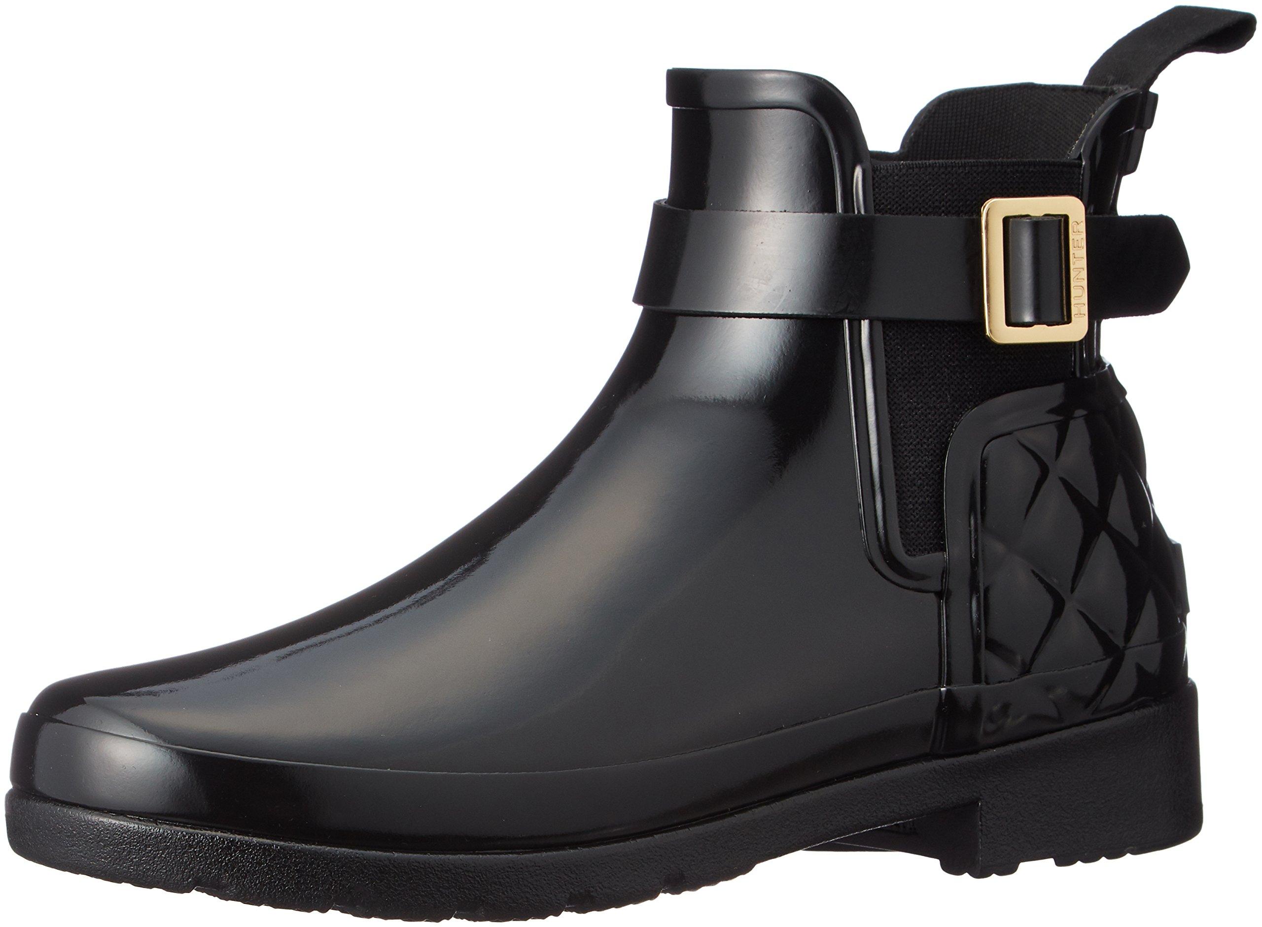 

Hunter Рафинированные глянцевые стеганые ботинки челси для дождя, размер 23 см, черные, чёрный