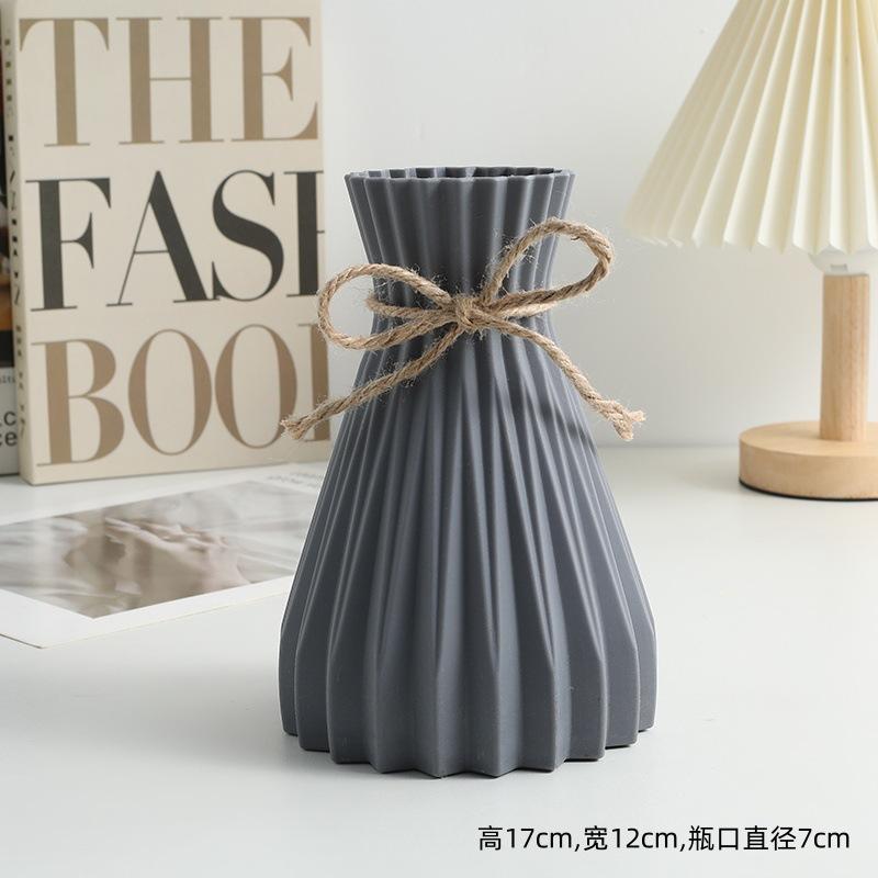 Nordic Style Plastic Vase, Simple Hemp Rope Bow Decor, Living Room Dry Flower Vase