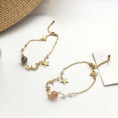 Women Rhinestone Star Moon Bead Charm Chain Bracelet Bangle Jewelry Gift