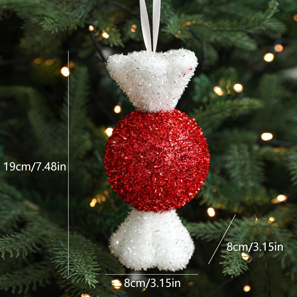 Sweet Christmas Tree Pendant Candy Cane Lollipop Christmas Ornament Red White Sparkling Candy Model for Home Party Deco