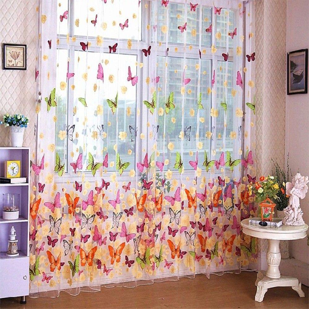 Sheer Curtain Panel Butterfly Print Window Screening 200cm X 100cm Butterfly Yarn Tulle Curtain