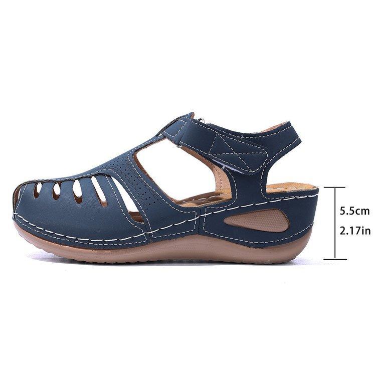 Large size thick sole hollow round head Roman sandals summer new Velcro buckle with rocking line women's shoes