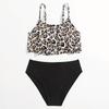 2024 Leopard Print Ruffle Children's High Waist Swimsuit Set