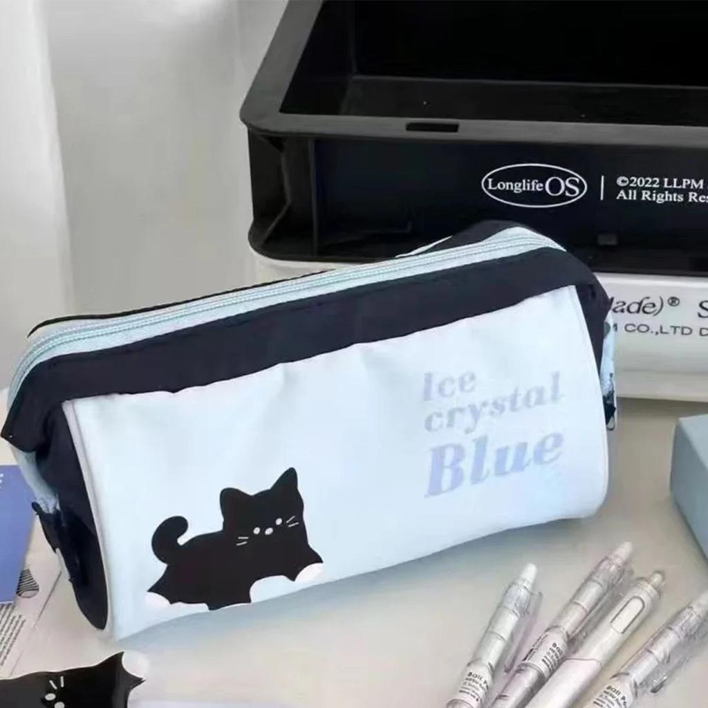 Cute Pink Cat Printed Pencil Case Back To School Ins Style Large Capacity Eco-Friendly Student Stationery Organizer & Makeup Bag