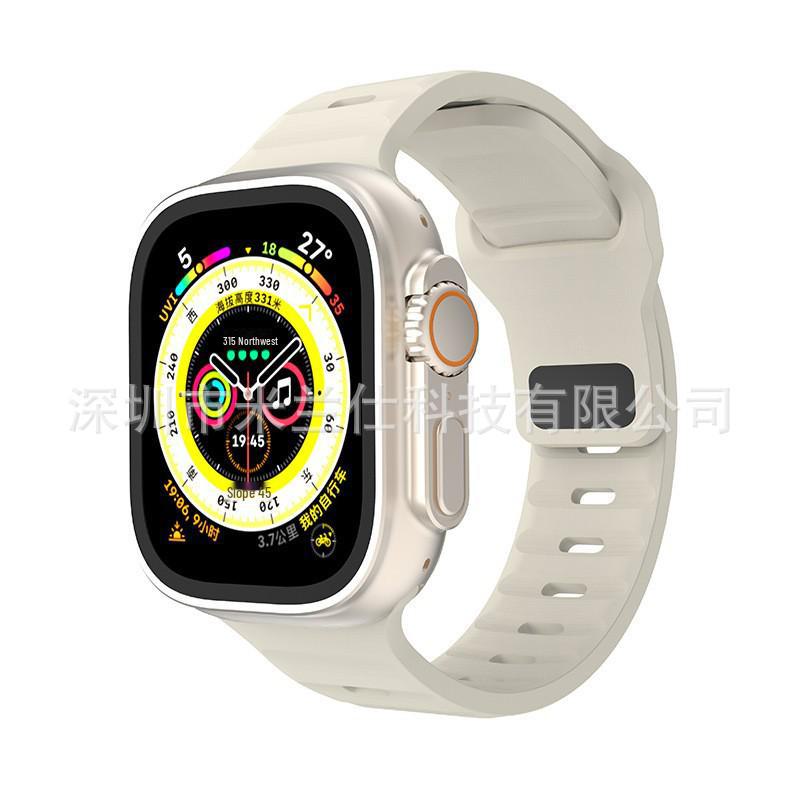 iWatch7 Diamond Buckle Horizontal Stripe S9 Silicone Strap for Apple Watch 8/Ultra